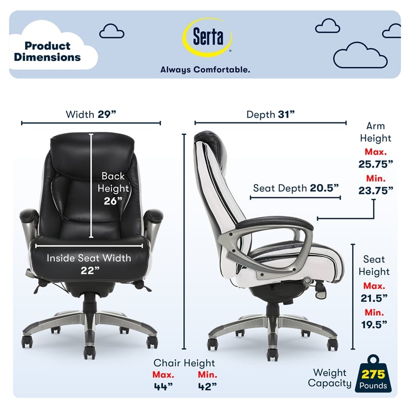 Serta Lautner Executive Office Chair Black Bonded Faux Leather and White Mesh