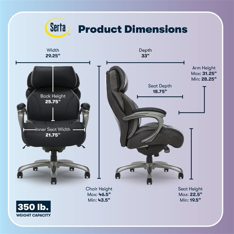 Serta Jackson Big and Tall Faux Leather Executive Office Chair in Black