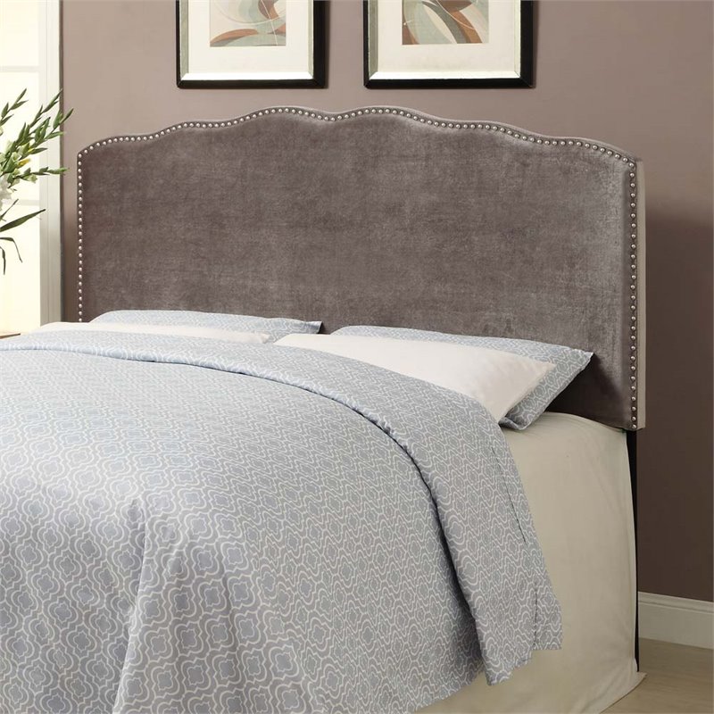 PRI Nailhead Velvet Upholstered King Headboard in Silver Cymax Business