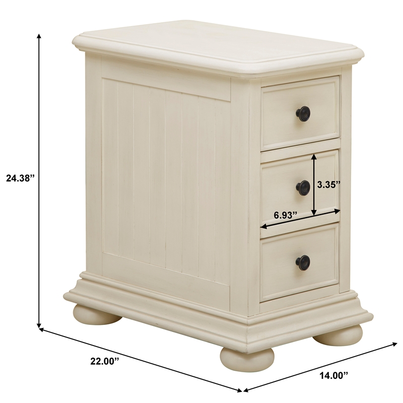 Coastal Chairside Wood Chest In White, Coastal Side Table With Storage