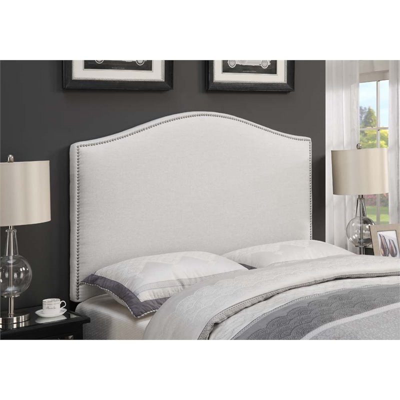 PRI Camel Back Upholstered Full Queen Headboard in Linen White - DS