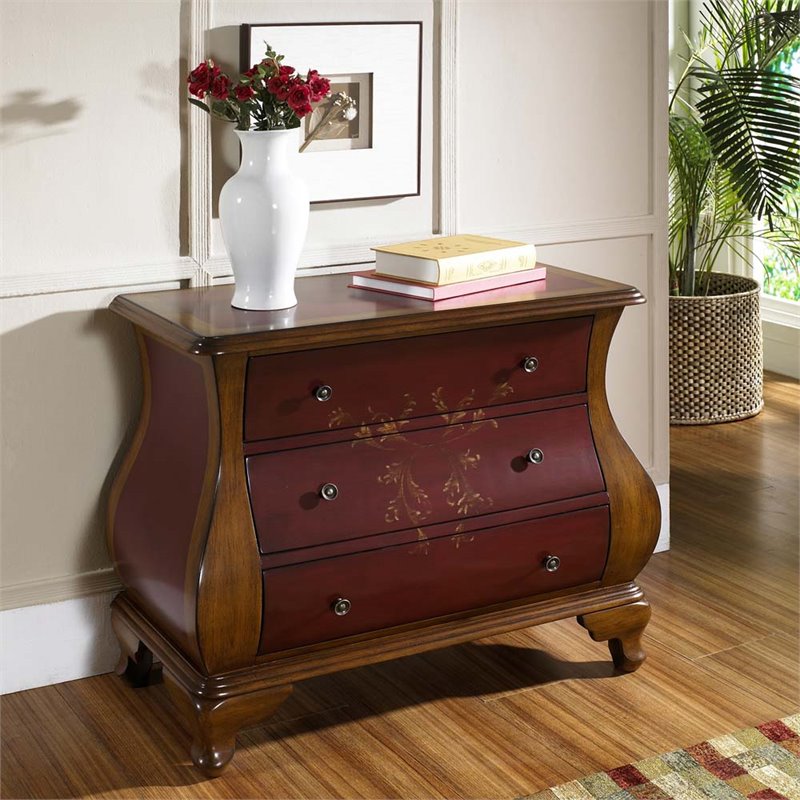 PRI 3 Drawer Hand Painted Bombe Chest in Red and Brown DSP017064