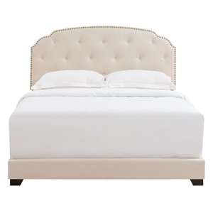 Home Fare Tufted Nailhead Trimmed Queen Bed in Natural Beige