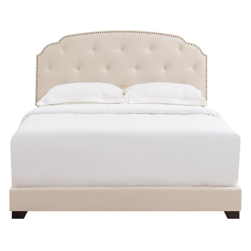 Home Fare Tufted Nailhead Trimmed King Bed in Linen Beige Cymax Business