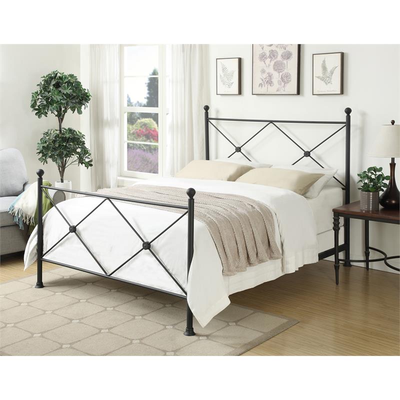 Home Fare King Metal Poster Bed with X Accents in Iron Black DS2643291