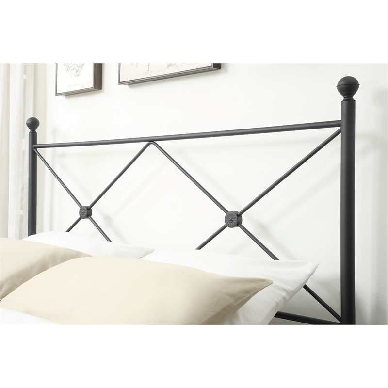 HomeFare King Metal Poster Bed with X Accents in Iron Black Cymax