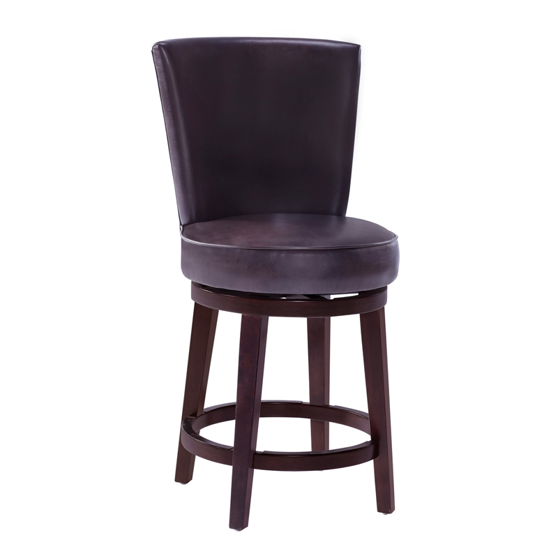 Home Fare Upholstered 24 Inch Swivel Counter Stool in Chocolate Brown