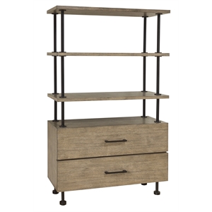 industrial modern light brown two drawer etagere