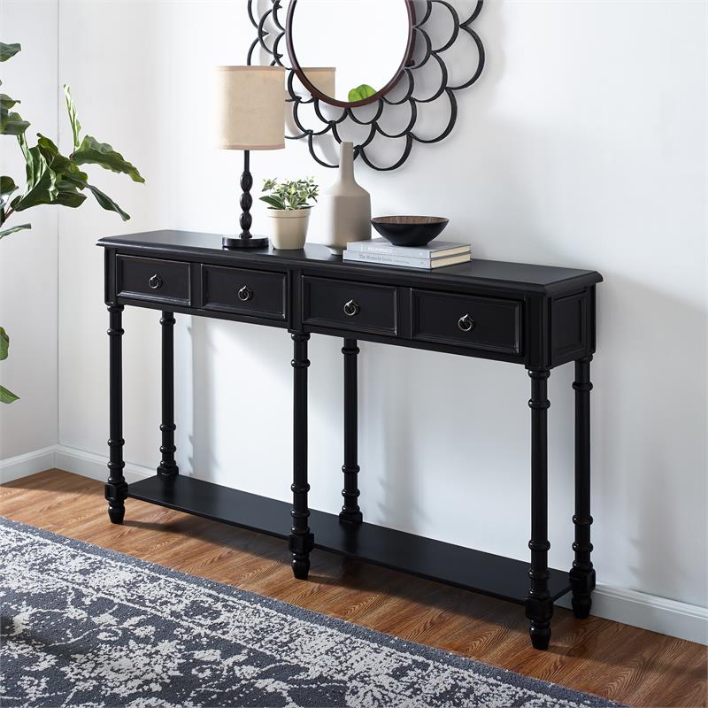 Home Fare Two Drawer Tall Hall Console Table in Modern Black