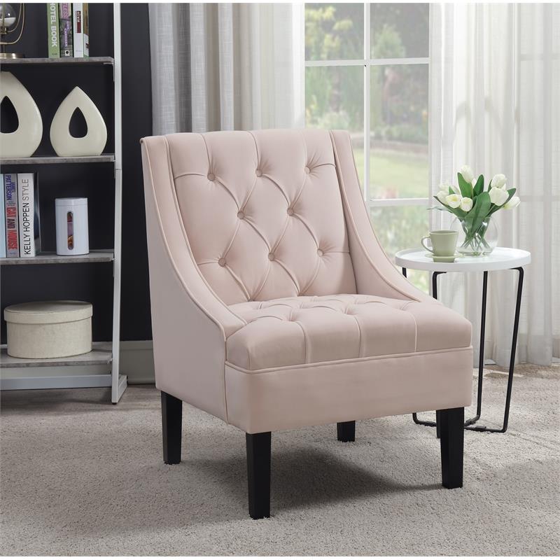 Home Fare Button Tufted Accent Chair in Blush Pink DS