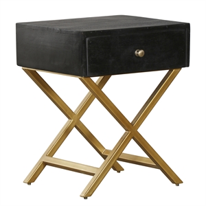home fare modern black & brass wood side table with drawer