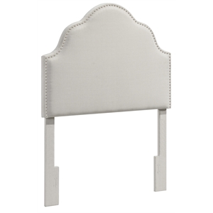 Shaped Nailhead Trim Twin Adjustable Upholstered Headboard in White