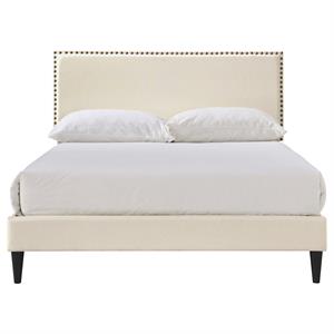 Home Fare Full Nail Trim Upholstered Bed  Beige