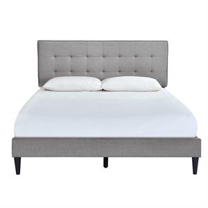 Home Fare Grid Tufted Upholstered King Platform Bed in Frost Gray