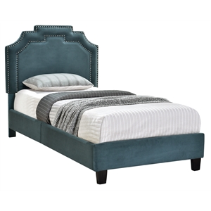 Nailhead Marquee Upholstered Twin Bed in Jasper Blue