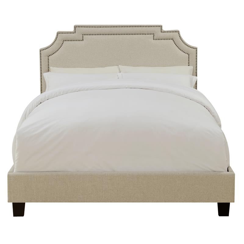Home Fare Nailhead Marquee Upholstered King Bed in Beige Cymax Business