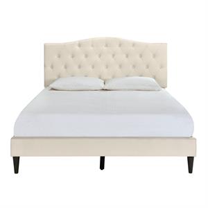 Home Fare Tufted Arch Upholstered Queen Platform Bed in Beige