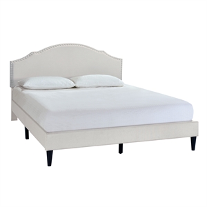 Home Fare Fabric Upholstered Queen Bed in Warm Gray