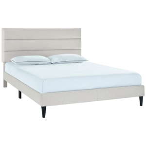 Home Fare Horizontally Channeled Queen Upholstered Platform Bed in Light Gray
