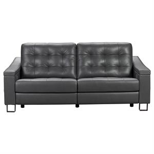 home fare parker tufted leather power reclining sofa in storm gray