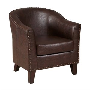 pri faux leather accent chair in brown