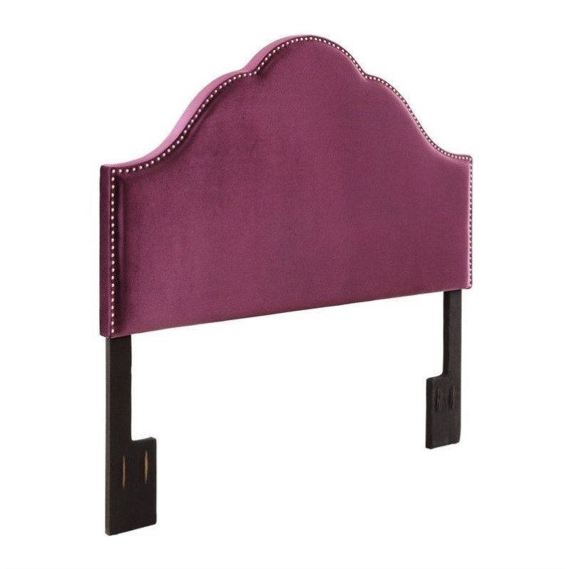 PRI Glam Velvet Upholstered Nailhead Headboard in Purple DS25302X0205