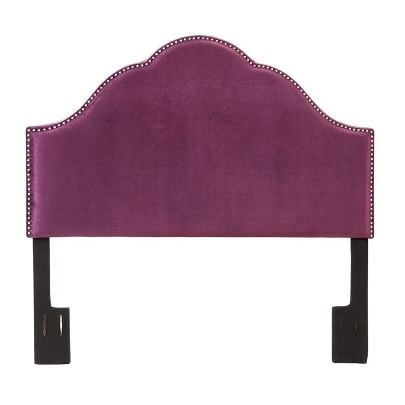 PRI Glam Velvet Upholstered Nailhead Headboard in Purple DS25302X0205