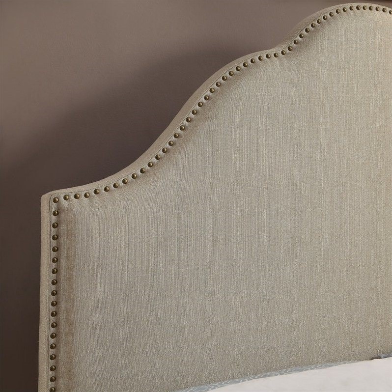 PRI Glam King Fabric Upholstered Nailhead Headboard in Oatmeal DS