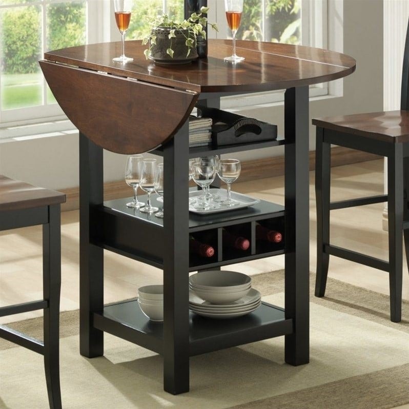 Bernards Ridgewood Drop Leaf Round Wood Dining Table in Black - 5918