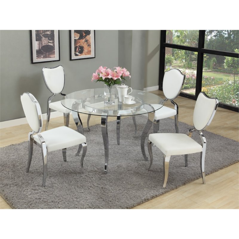 Chintaly Imports Glass Top Round Dining Table in Chrome - LETTY-DT-GL48