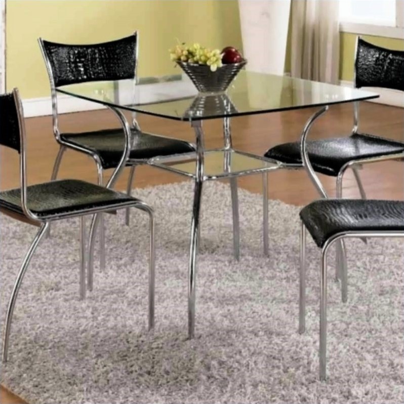 Chintaly Daisy Square Glass Top Dining Table in Chrome - DAISY-DT-B-T-KIT