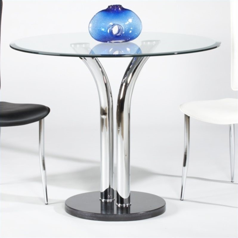 Chintaly Round Beveled Edge Glass Top Pub Table in Clear ...