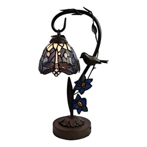 dale tiffany 1-light metal & art glass table lamp in bronze/blue