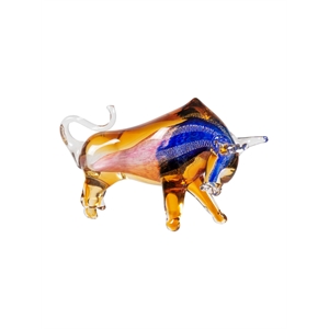 Dale Tiffany Rave Bull Modern Art Glass Figurine in Blue/Gold