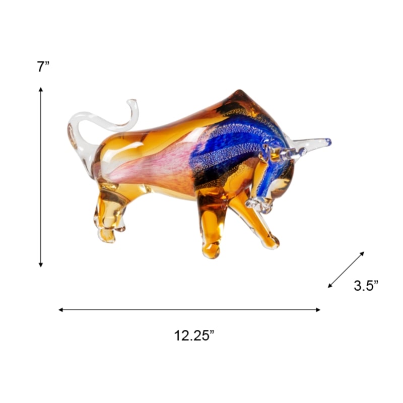 Dale Tiffany Rave Bull Modern Art Glass Figurine in Blue/Gold