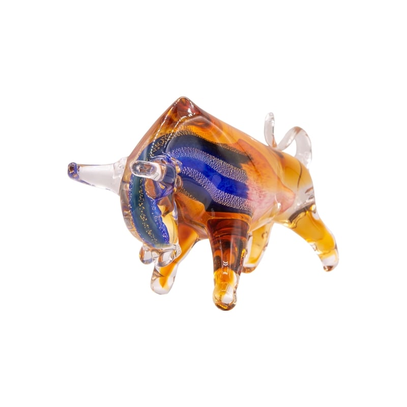 Dale Tiffany Rave Bull Modern Art Glass Figurine in Blue/Gold