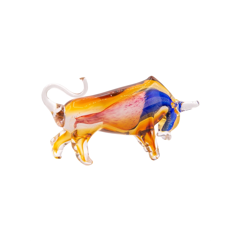 Dale Tiffany Rave Bull Modern Art Glass Figurine in Blue/Gold