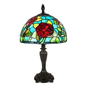 dale tiffany 2-light resin & art glass table lamp in dark coffee/teal blue