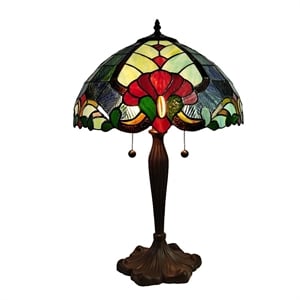 dale tiffany 2-light resin & art glass table lamp in antique bronze and red