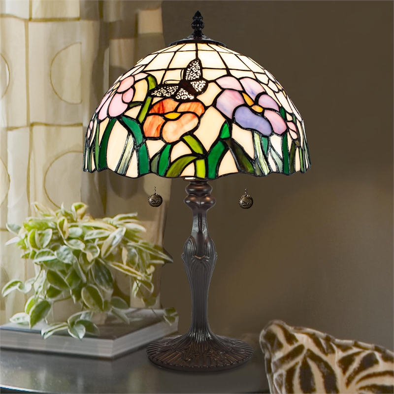 Dale Tiffany Floral Butterfly Resin & Art Glass Table Lamp in Dark Coffee
