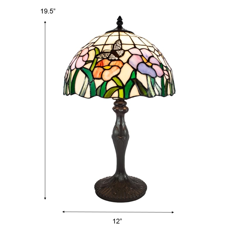 Dale Tiffany Floral Butterfly Resin & Art Glass Table Lamp in Dark Coffee