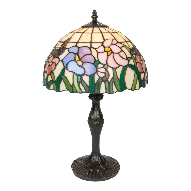 Dale Tiffany Floral Butterfly Resin & Art Glass Table Lamp in Dark Coffee