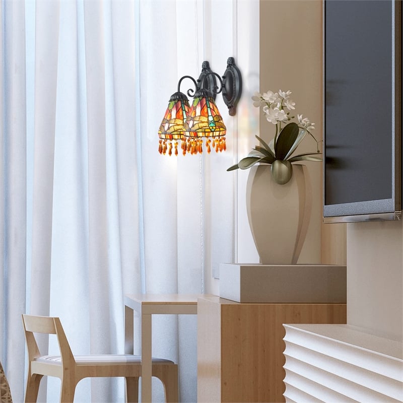 Dale Tiffany Metal & Art Glass Wall Sconce in Antique Bronze/Amber Orange