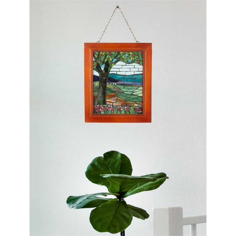 Dale Tiffany Handmade Mosaic Art Glass Wall Panel in Green/Blue