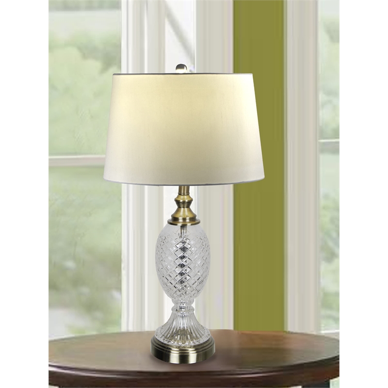 Dale Tiffany 1-Light Metal & Fabric Table Lamp in Antique Brass/Natural