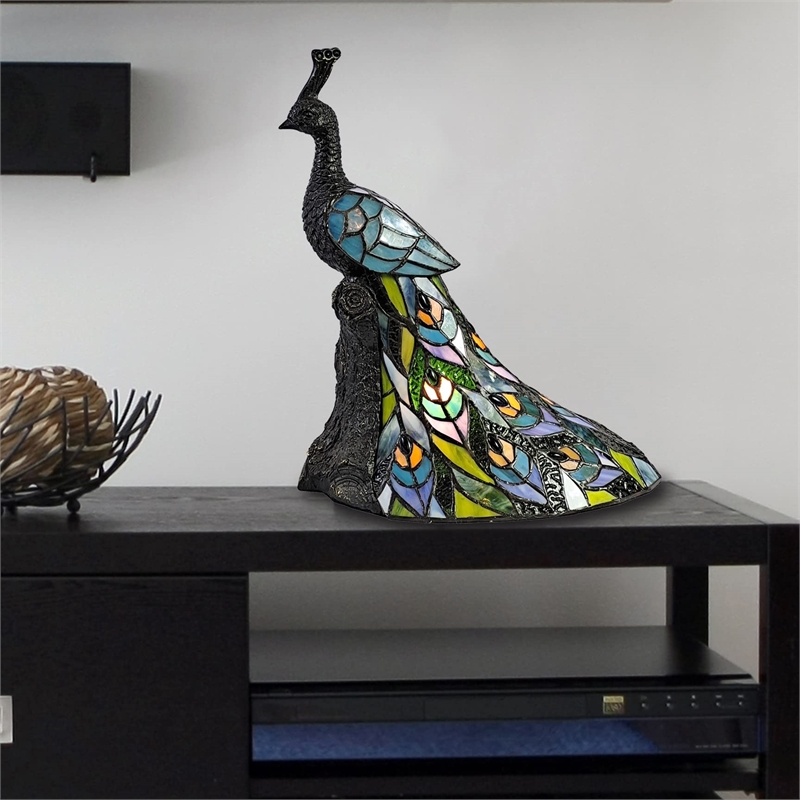 Dale Tiffany 1-Light Resin & Art Glass Accent Lamp in Bronze/Turquoise Blue