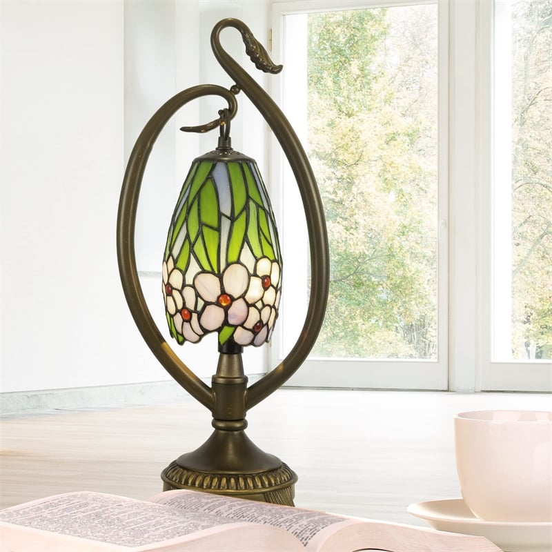 Dale Tiffany 1-Light Metal & Art Glass Accent Lamp in Antique Bronze/Green