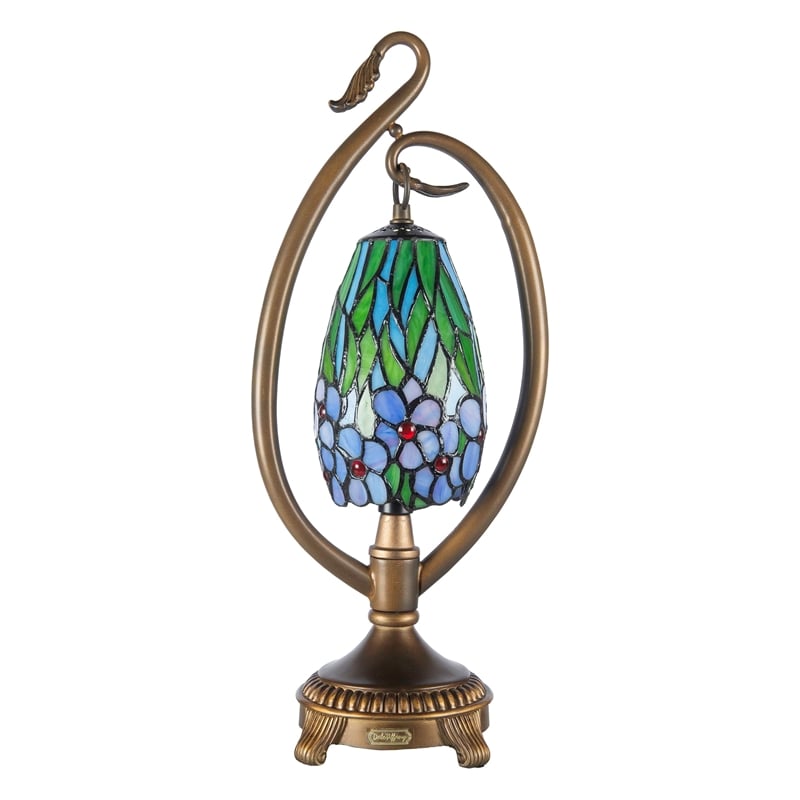 Dale Tiffany 1-Light Metal & Art Glass Accent Lamp in Antique Bronze/Green