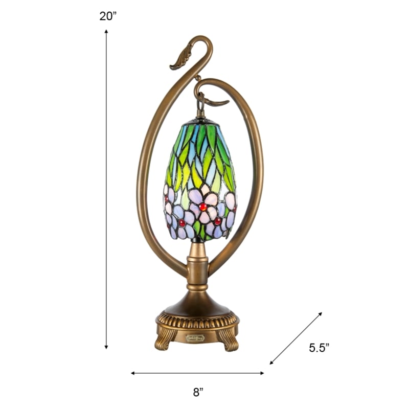 Dale Tiffany 1-Light Metal & Art Glass Accent Lamp in Antique Bronze/Green