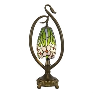 dale tiffany 1-light metal & art glass accent lamp in antique bronze/green